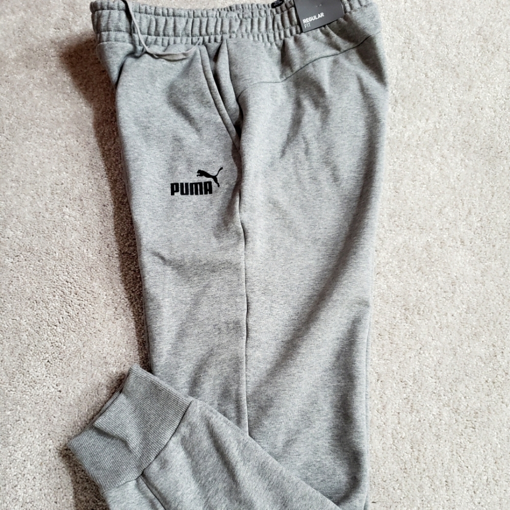 Men's Gray Puma Regular Fit Athleisure Sweat Pants Size L